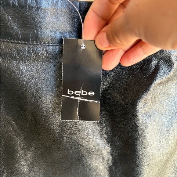 BEBE Black Leather/ fabric Pencil Skirt size 2 - Picture 2 of 13